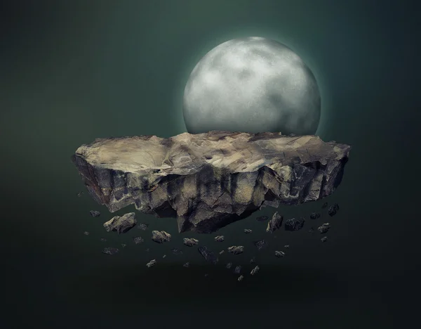 Floating Rock Island With a Moon — Stock Photo, Image