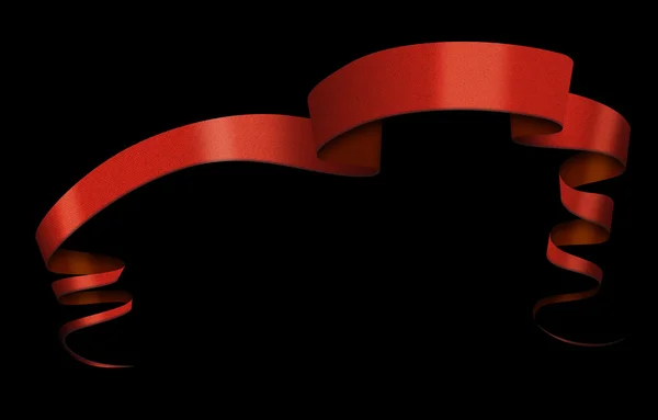 Red isolated satin ribbon curling over black background — Stock Photo, Image