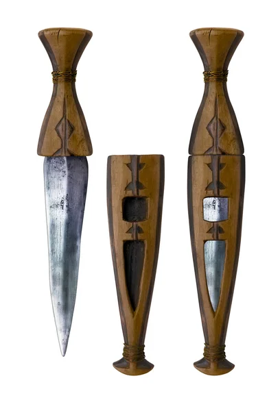 Geïsoleerde traditionele primitieve Afrikaanse Dagger — Stockfoto