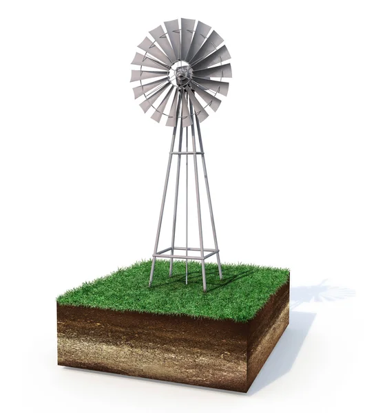 Windmill on cutout of land — Stock Photo, Image