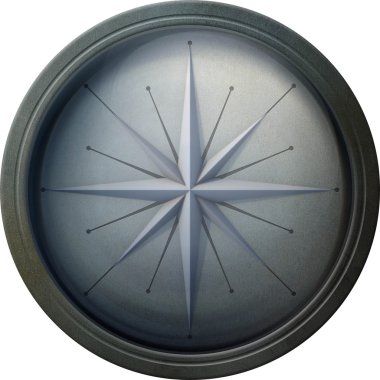 Overhead view of a small handheld magnetic compass on white to n clipart