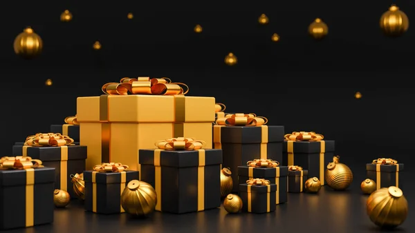 Feliz Natal Feliz Ano Novo Banner Estilo Luxo Ouro Realista — Fotografia de Stock