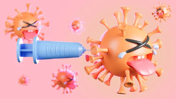 Gråter Söt Orange Colona Virus Karaktär Injiceras Med Spruta Pastell — Stockfoto