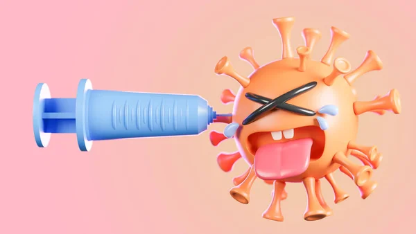 Gråter Söt Orange Colona Virus Karaktär Injiceras Med Spruta Pastell — Stockfoto