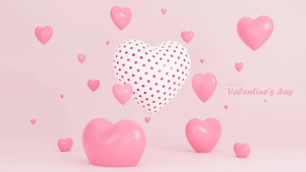 Happy Valentine Day Banner Many Hearts Objects Pink Background Model — Stock Photo, Image