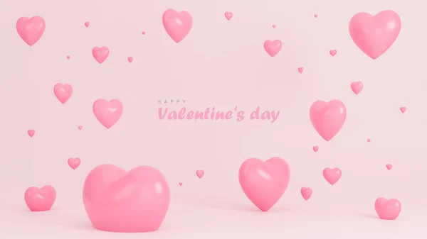 Happy Valentine Day Banner Many Hearts Objects Pink Background Model — Stock Photo, Image