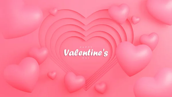 Fondo Pantalla Feliz Día San Valentín Estilo Papel Con Muchos — Foto de Stock