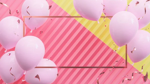 Rózsaszín Léggömbök Lebegő Rózsaszín Sárga Pasztell Háttér Születésnapi Party Újévi — Stock Fotó