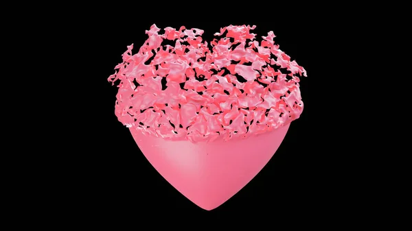 Pinkfarbenes Herz Löst Sich Auf Schwarzem Hintergrund Auf Modell Und — Stockfoto