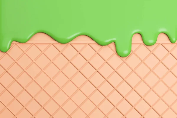 绿茶冰淇淋在晶片背景下融化 3D模型及图解 — 图库照片