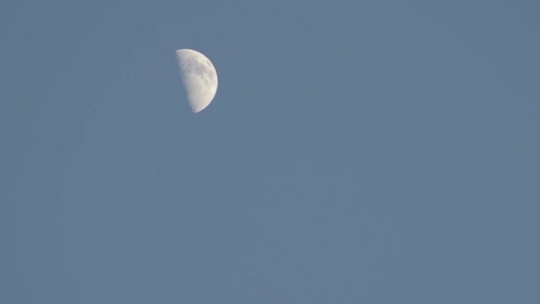 Movimiento Media Luna Noche Través Del Cielo Azul Claro Día — Vídeo de stock