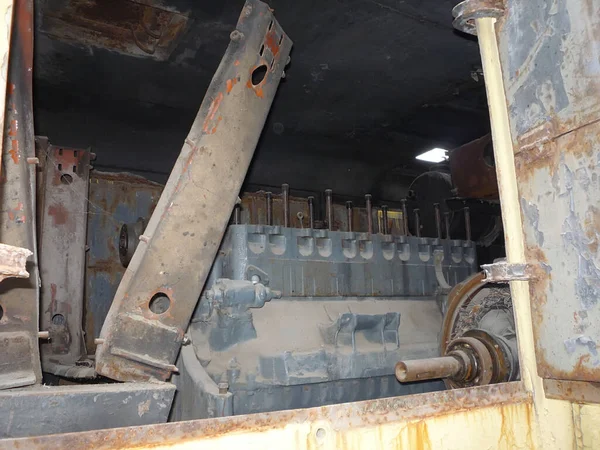 Vieux Moteur Rouillé Recouvert Poussière Pièces Intérieur Train — Photo