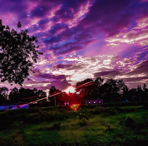 Beautyful Sunset Colorful Sky Village Sunset India — Stock Photo, Image
