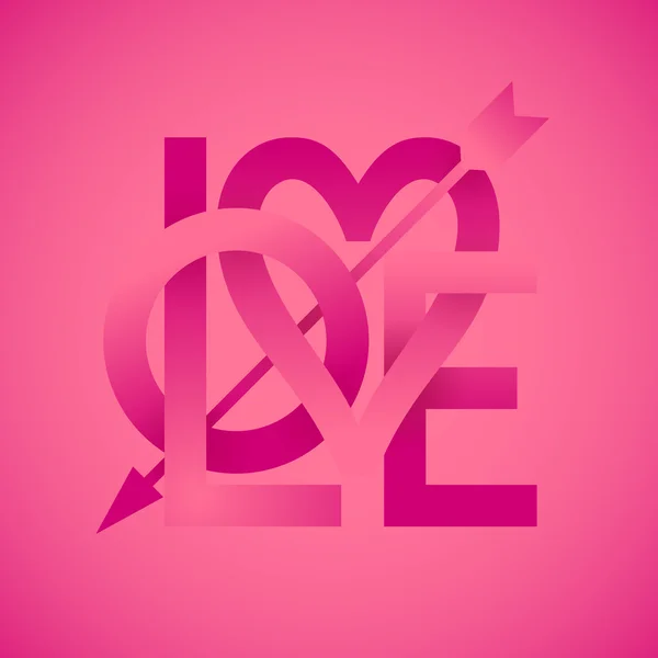 Palabra amor con flecha en fondo rosa. Letras de vector — Vector de stock