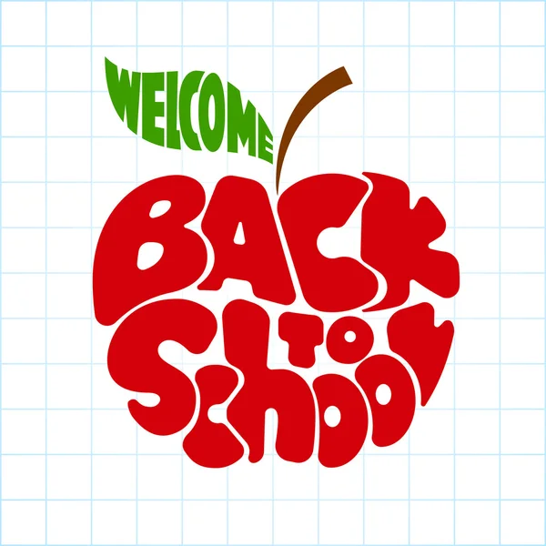 Regreso a la escuela. Letras inscritas en la forma de manzana — Vector de stock