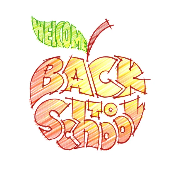 Retour à l’école. Lettrage de crayon inscrit sous la forme d’apple — Image vectorielle