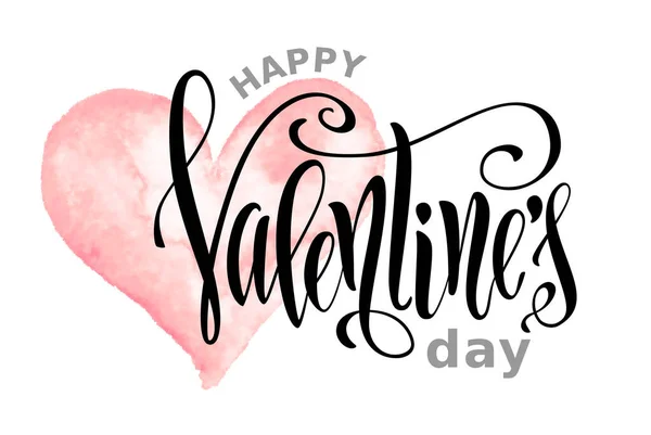 Valentines Day hand-drawn lettering in watercolor heart shape — Stock Vector