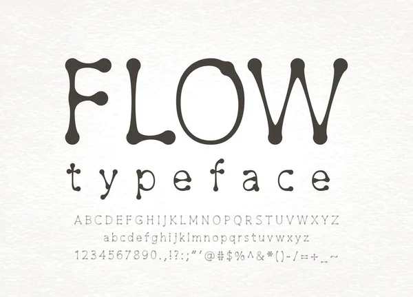 Flow font witn uppercase and lowercase letters in alphabet order and symbols and numbers isolated on light background Ilustrações De Stock Royalty-Free