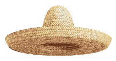 Realistic Summer Straw Wicker Hat like Mexican Sombrero in Front View clipart