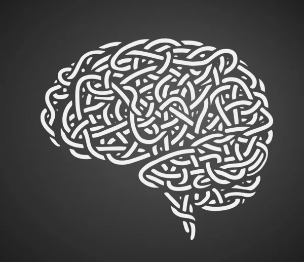 Il cervello umano è costituito da tagliatelle disegnate a mano su sfondo nero — Vettoriale Stock