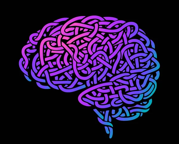 Människans hjärna består av oordnade sammanflätande linjer som ser ut som nudlar, sladd eller tråd — Stock vektor