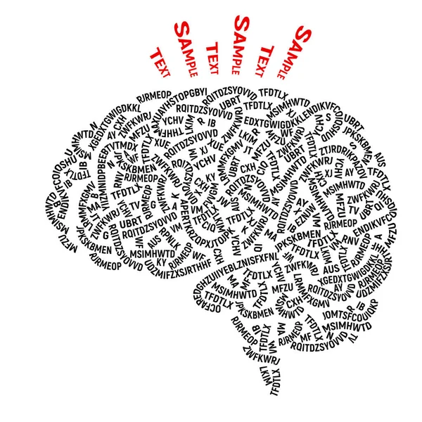 Le cerveau humain se compose d'une chaîne désordonnée entrelacant des lettres aléatoires — Image vectorielle