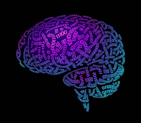 Ο εγκέφαλος πλευρικής άποψης αποτελείται από δυαδικούς κωδικούς — Διανυσματικό Αρχείο
