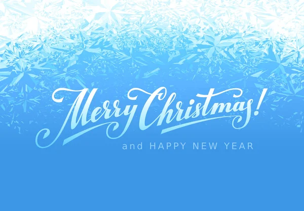 Veselé Vánoce písmo na modrém mrazu pozadí — Stockový vektor