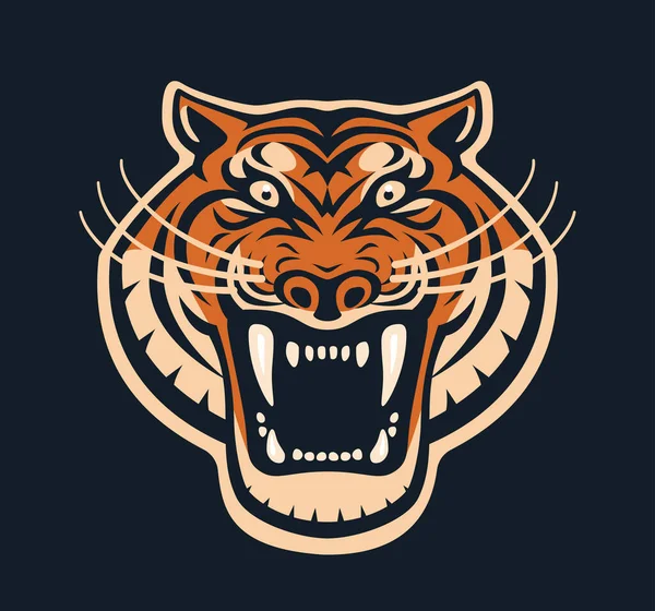 Roaring Tiger Head Front Visa Logotyp Design Mall Ikon Vektorillustration — Stock vektor