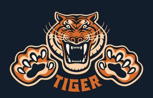 Roaring tigerhuvud med klösta tassar framifrån logotyp design mall ikon — Stock vektor