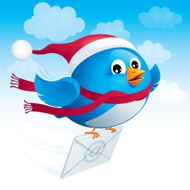 Flying blue bird with envelope clipart