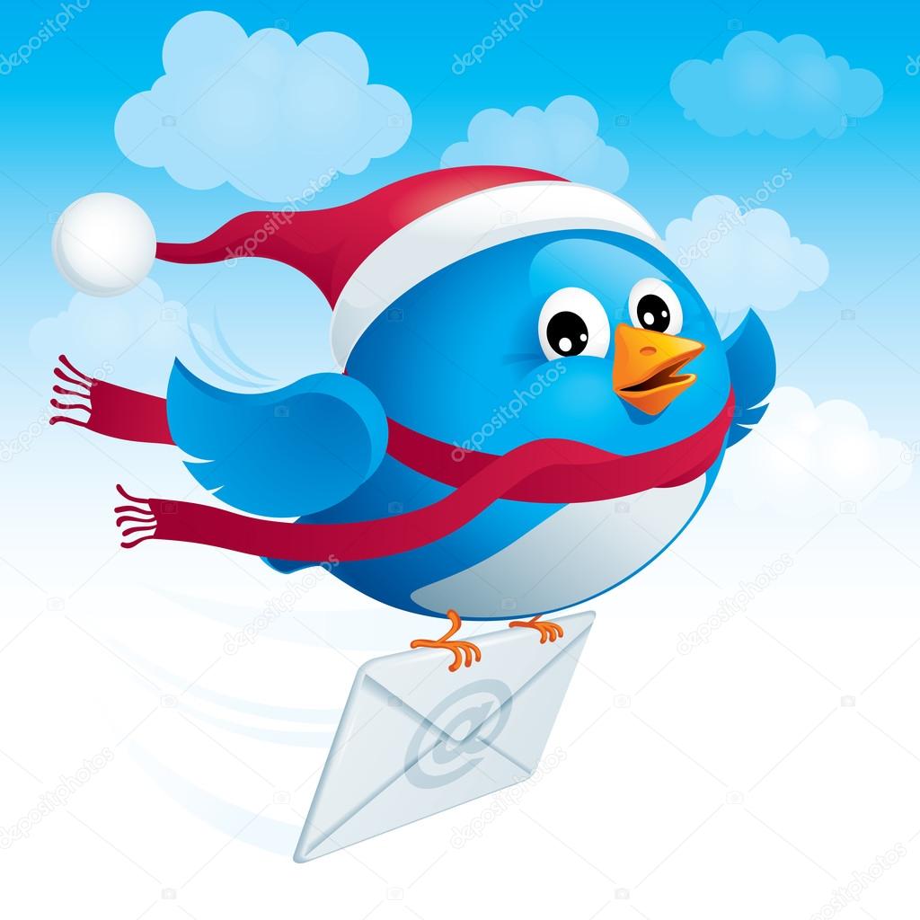 Flying blue bird with envelope