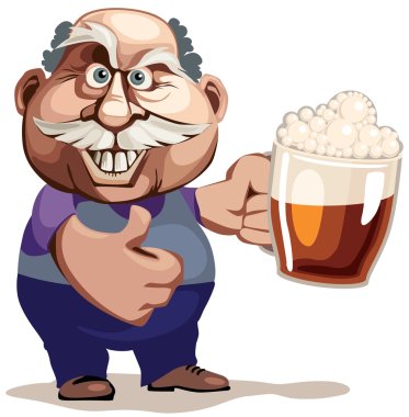Senior man with beer clipart
