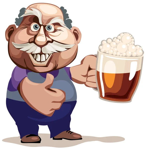 Senior hombre con cerveza — Vector de stock