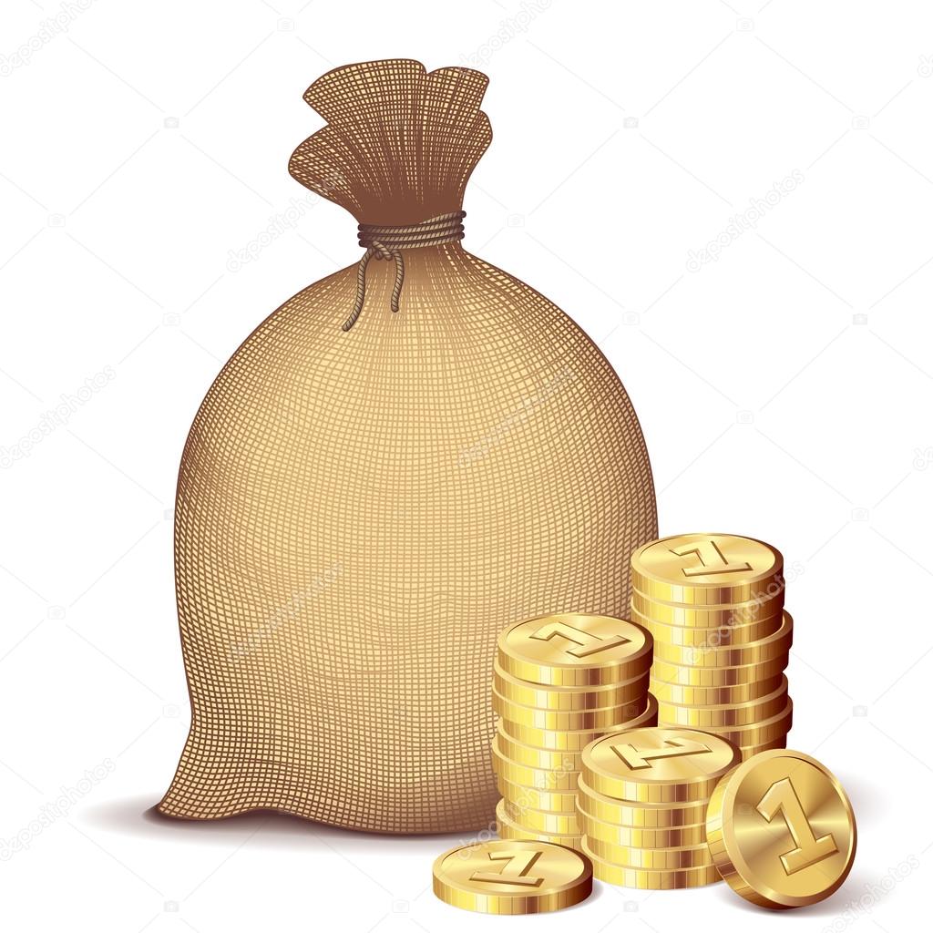 Money bag and gold coins