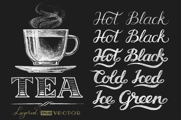 Csésze tea. Különböző típusú tea — Stock Vector