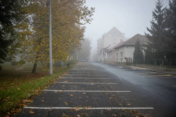 Туманное Осеннее Утро Городе Залаэгерсег Венгрия — стоковое фото