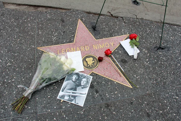 Flores na Estrela de Leonard Nimoy na Calçada da Fama de Hollywood — Fotografia de Stock