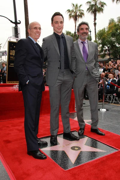 Jeffrey Katzenberg, Jim Parsons, Chuck Lorre — Stock Photo, Image