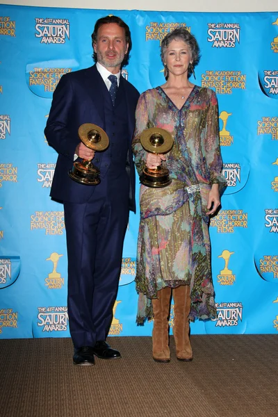 Los Angeles - 25 de Jun: Andrew Lincoln, Melissa Mcbride en la 41 º sala de prensa de premios Saturno anual a los náufragos en 25 de junio de 2015 en Burbank, Ca — Zdjęcie stockowe