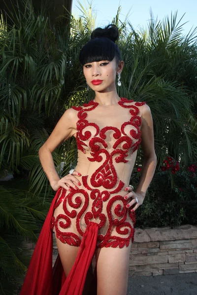 Bai Ling Modelos de su See-Thru vestido rojo —  Fotos de Stock