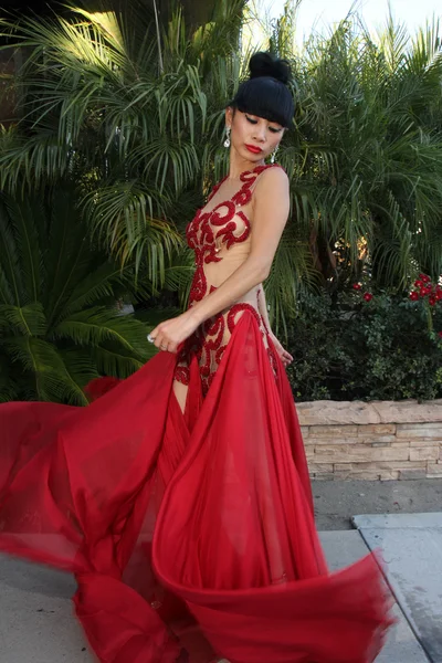 Bai Ling μοντέλα βλέπε-Thru κόκκινο φόρεμά της — Φωτογραφία Αρχείου