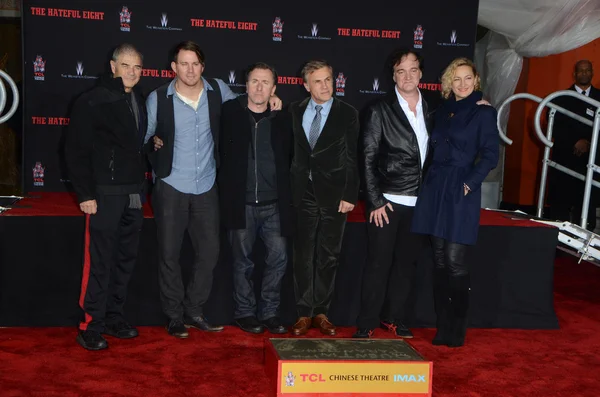 Robert Forster, Channing Tatum, Tim Roth, Christoph Waltz, Quentin Tarantino og Zoe Bell - Stock-foto