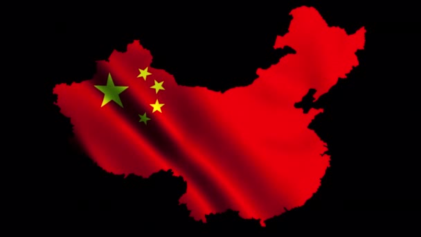 Κίνα Κυματίζει Χάρτη Σημαία Κανάλι Άλφα Και Αδιάλειπτη Βρόχο — Αρχείο Βίντεο