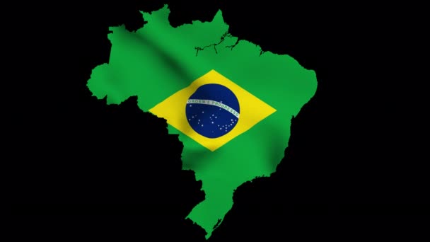 Brazil Waving Flag Map Alpha Channel Seamless Loop — Stock Video