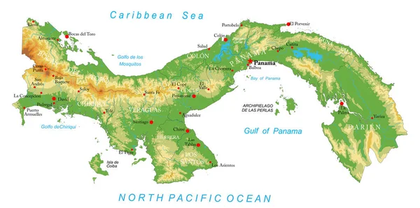 Mapa Físico Altamente Detalhado Panamá Formato Vetorial Com Todas Formas — Vetor de Stock