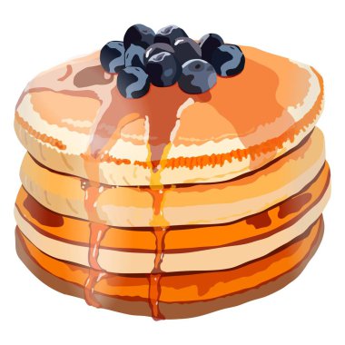 Pancakes with blueberry and honey. Pancake for banner, card, flyer. Vector illustration isolated on white background.