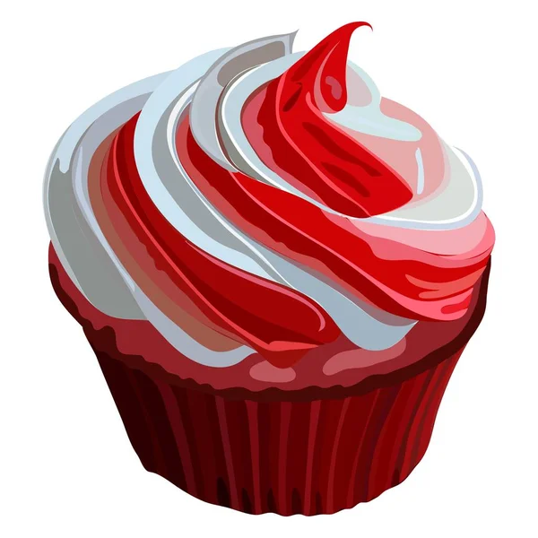 Cupcakes with red and white cream. Cupcake for banner, card, flyer. Sweet muffin. Tasty cream brownie. Delicious bakery. Vector illustration isolated on white background. — Vector de stock