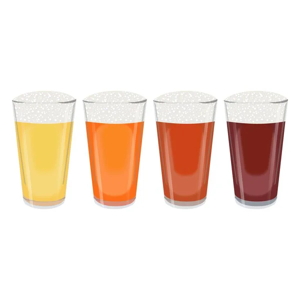 Set with craft beer in American pints for banners, flyers, posters, cards. Light and dark beer, ale, and lager. International Beer Day. October fest. Vector illustration isolated on white background. — Stock Vector