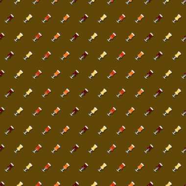 Devedikeni bardağındaki el yapımı birayla kusursuz desen. Hafif bira, koyu bira, bira ve çizgi film tarzında bira. Bira günü. Ekim festivali. Vektör çizimi. Kusursuz arkaplan